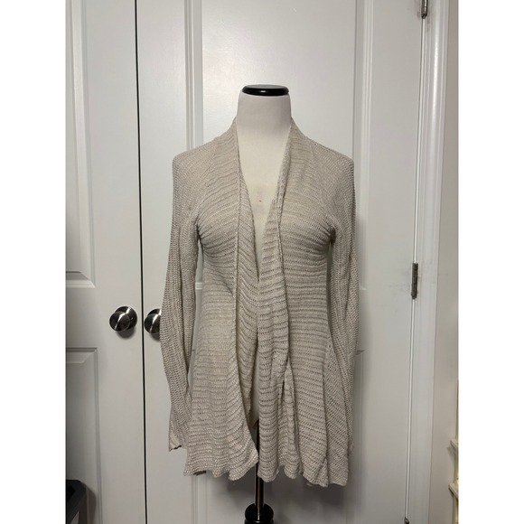 Eileen Fisher Sweaters - Eileen Fisher Womens Small Beige Open Front Draped Shawl Collar Cardigan Sweater
